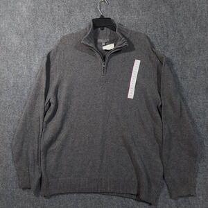 Merona Sweater Mens 2XL Gray Quarter Zip Pullover Classic‎ Fit Knit Long Sleeve
